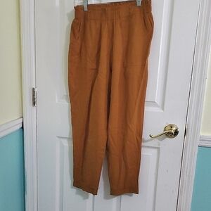 Shinestar Almond Brown Tied High Waist Linen Blend Pull On Paperbag Pants M